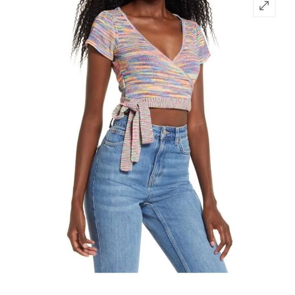 4SI3NNA Kristina‎ Knit Wrap Crop Top Pink Multi Size S - Picture 8 of 8